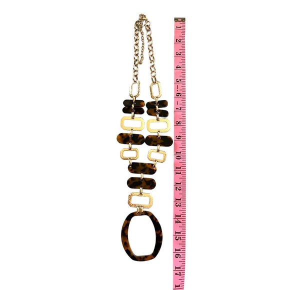 Chicos Tortoise Shell & Hammered Goldtone Adjustable Statement Necklace … - Picture 12 of 12